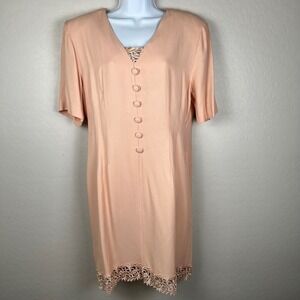 VTG 90's‎ D.J. Summers Vintage Pink Lace Trim Button Front Dress Size 12
